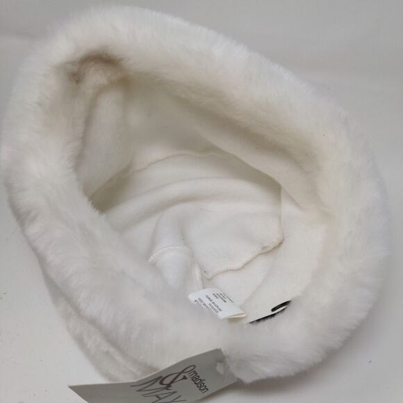 Madison & Max Womens Vegan Fur Hat White Ivory OSFM Poly Blend W/Tags - Picture 9 of 11